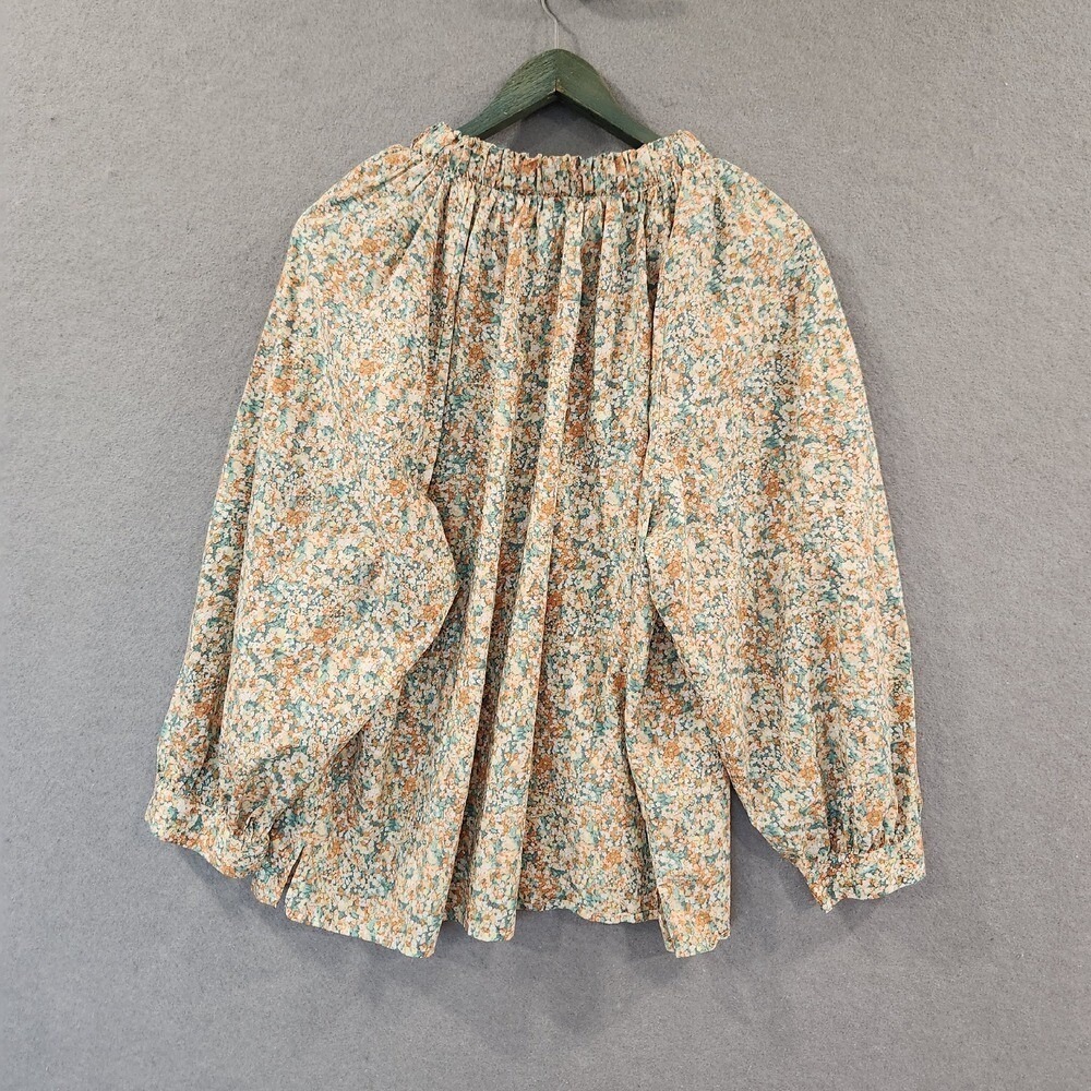 Rails XXL Womens Ditsy Floral Tie Neck Blouse Peach Green Cotton Balloon Sleeve - Picture 5 of 9